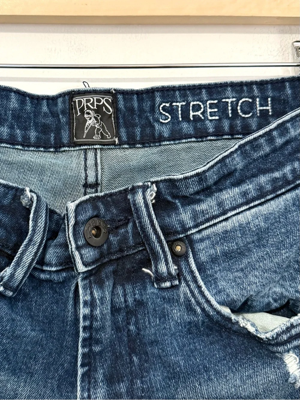 PRPS Men’s Distressed Medium Wash Denim Stretch Jeans – 30 x 34